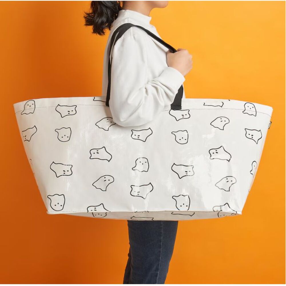 Ikea KUSTFYR Shopping Bag Tote Large White/Black Ghost Halloween! - Picture 1 of 5